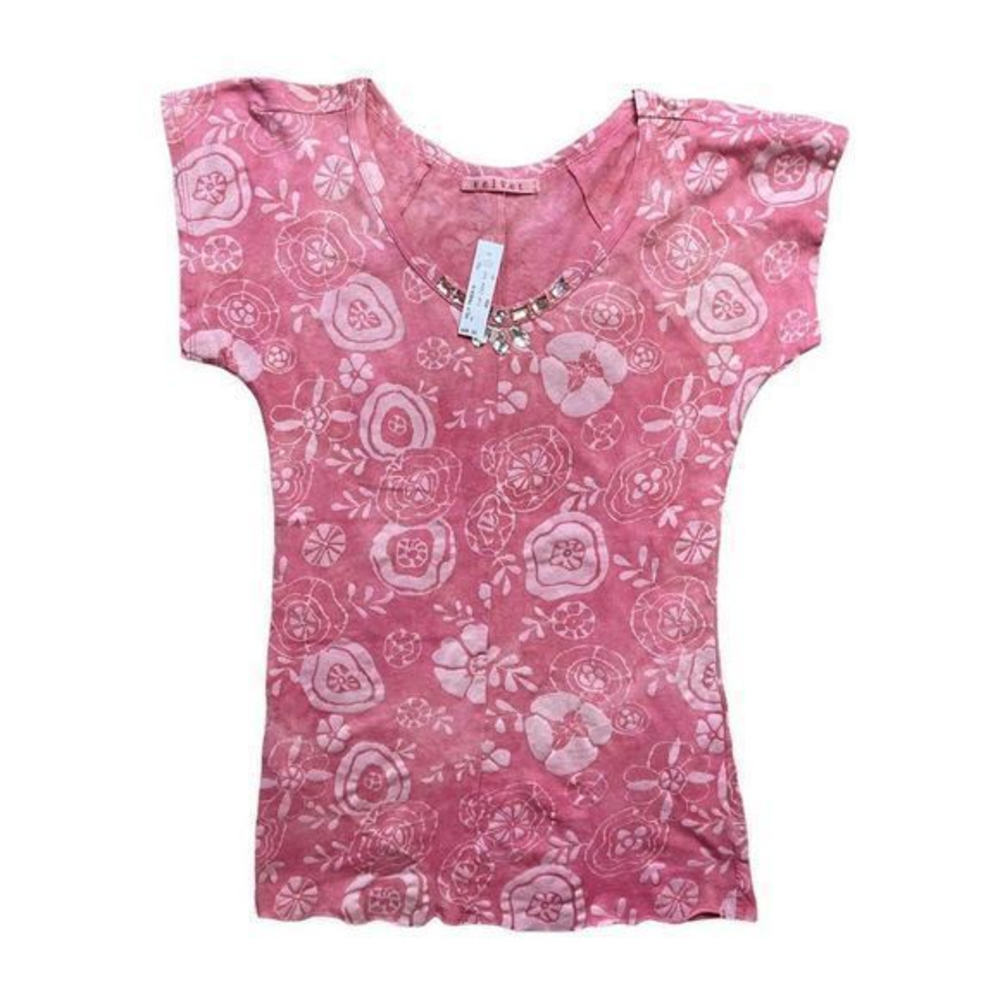 Velvet‎ Y2K Women's Cotton Jewel Embellished Short Sleeve T-Shirt Size Small NEW